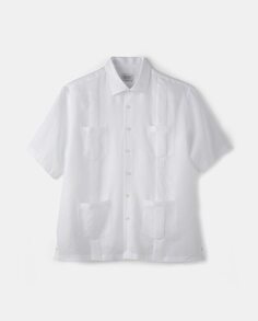 Mirto мужская однотонная рубашка из гуаяберы обычного белого цвета, большие размеры Mirto, белый