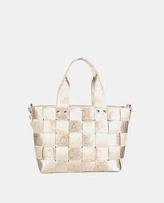 Миниатюрная плетеная сумка-шопер с лентами с логотипом цвета экрю Lola Casademunt
