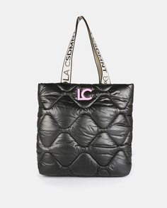 Стеганая сумка-шоппер черного цвета с фуксией LC Lola Casademunt, черный