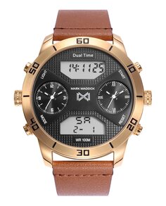Мужские аналоговые и цифровые часы Mission из стали с золотой IP и коричневым кожаным ремешком Mark Maddox, коричневый
