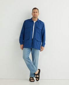 Классическая однотонная мужская рубашка в стиле сафари с 4 карманами больших размеров Mirto, темно-синий