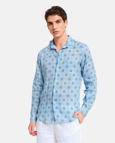 Классическая мужская льняная рубашка с голубым принтом PENINSULA, светло-синий