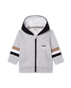 Толстовка для мальчика на молнии и капюшоне BOSS Kidswear, светло-серый