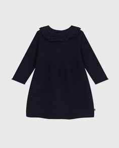 Детское вязаное платье с длинными рукавами Petit Bateau, синий