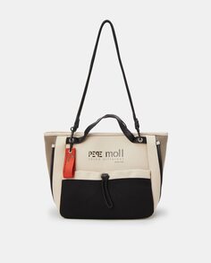 Бежевая сумка-шоппер с неопреновыми деталями и внешними карманами Pepe Moll, бежевый
