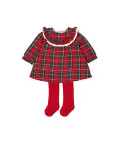 Платье для девочки красного цвета с клетчатым принтом Tutto Piccolo, красный