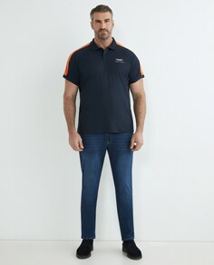 Мужская рубашка-поло классического кроя с контрастными плечами оранжевого цвета больших размеров Hackett, темно-синий