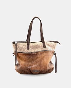 Светло-коричневая сумка-шоппер из искусственного меха со съемным ремнем через плечо DMR, светло-коричневый