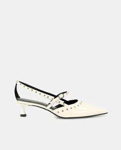 Женские кожаные туфли с открытой пяткой, браслетом с заклепками и каблуком-воронкой Latouche, белый