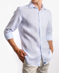Мягкая приталенная мужская рубашка в голубую полоску Wickett Jones, светло-синий