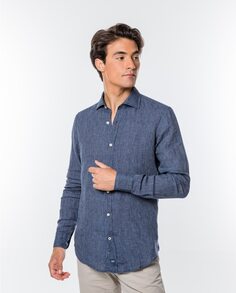 Мужская мягкая рубашка в тонкую полоску темно-синего цвета Wickett Jones, темно-синий