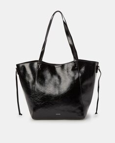 Гладкая сумка-шопер среднего размера черного цвета с логотипом Tintoretto, черный