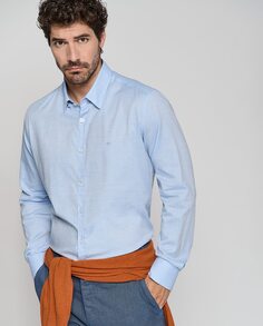 Мужская спортивная рубашка приталенного кроя с узором «елочка» Roberto Verino, светло-синий