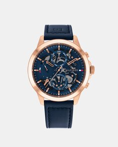 Мужские часы 1710475 многофункциональные темно-синие кожаные Tommy Hilfiger, темно-синий