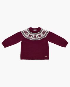 Вязаный свитер для мальчика бордового цвета с контрастной рождественской каймой Martín Aranda, бордо
