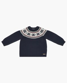 Вязаный свитер для мальчика темно-синего цвета с контрастной рождественской каймой Martín Aranda, темно-синий