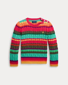 Полосатый хлопковый свитер для девочки Polo Ralph Lauren, мультиколор