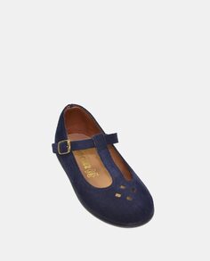 Кожаные туфли Мэри Джейн для девочек с высеченными деталями и застежкой-пряжкой Chuches, темно-синий