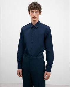 Мужская рубашка классического кроя из 100% хлопкового поплина темно-синего цвета Adolfo Dominguez