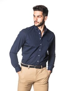 Однотонная мужская рубашка темно-синего цвета Spagnolo, темно-синий