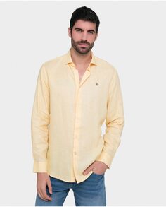 Однотонная узкая мужская льняная рубашка желтого цвета Valecuatro, желтый