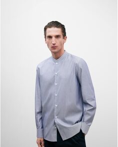 Мужская рубашка в полоску из 100% хлопка темно-синего и белого цвета Adolfo Dominguez