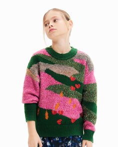 Жаккардовый свитер с вышивкой для девочки Desigual, мультиколор