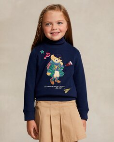 Темно-синий свитер для девочки с мишкой-поло Polo Ralph Lauren, темно-синий