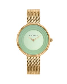 Женские стальные часы Kiss с зеленым циферблатом и золотой IP-сеткой Viceroy, золотой