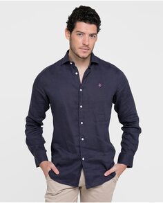 Классическая однотонная мужская хлопковая рубашка темно-синего цвета Valecuatro, темно-синий