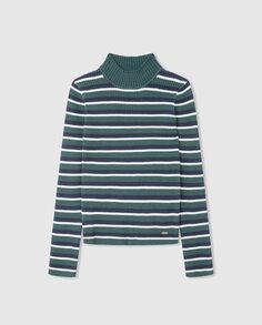 Полосатый свитер для девочки Pepe Jeans, зеленый