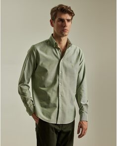 Зеленая гладкая приталенная мужская рубашка PuroEgo, зеленый