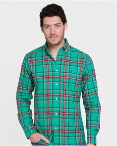 Классическая мужская хлопковая рубашка зеленого цвета в клетку тартан Valecuatro, зеленый