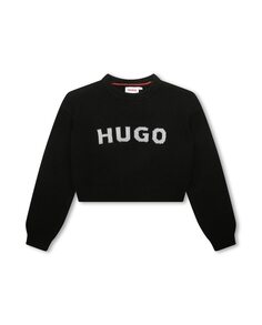 Черный свитер с длинными рукавами для девочки Hugo, черный