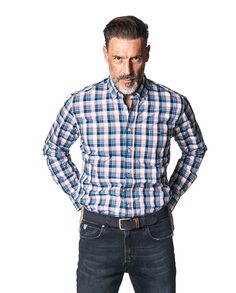 Мужская рубашка из поплина в клетку обычного синего цвета Spagnolo, синий