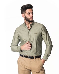 Мужская оксфордская рубашка в обычную полоску зеленого цвета Spagnolo
