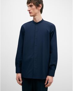 Мужская рубашка с воротником Mao из 100% органического хлопка темно-синего цвета Adolfo Dominguez