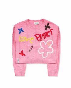 Розовый трикотажный свитер для девочки с вышивкой Tuc tuc, розовый