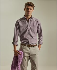 Узкая мужская рубашка гладкого баклажанового цвета PuroEgo, фиолетовый