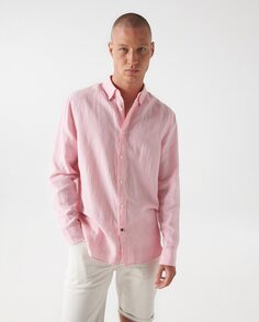 Однотонная классическая мужская рубашка розового цвета Salsa Jeans, розовый