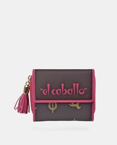 Маленький кошелек из кожи и холста черного цвета с деталями цвета фуксии El Caballo, мультиколор