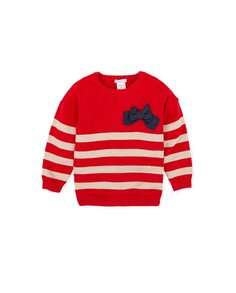 Полосатый свитер для девочки с декоративным бантом Tutto Piccolo, красный