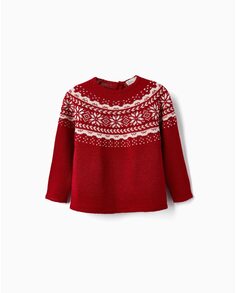 Жаккардовый свитер для девочки с круглым вырезом Zippy, красный