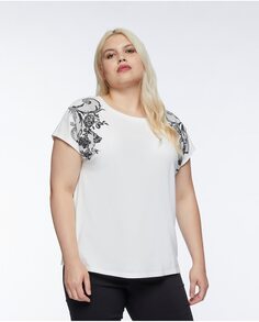 Женская футболка с коротким рукавом и кружевным принтом Fiorella Rubino, белый
