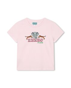 Розовая хлопковая футболка для девочки Kenzo, розовый