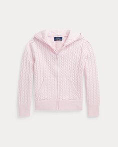 Кардиган косой вязки для девочки с капюшоном Polo Ralph Lauren, розовый