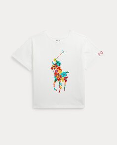 Хлопковая футболка для девочки с рисунком спереди Polo Ralph Lauren, белый