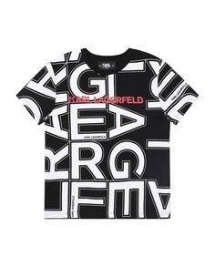 Хлопковая футболка с логотипом и монограммой для мальчиков Karl Lagerfeld, черный