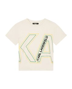 Хлопковая футболка для мальчика с рисунком спереди и сзади Karl Lagerfeld, бежевый