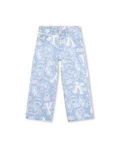 Пятикарманные джинсы с принтом для девочек Kenzo, светло-синий